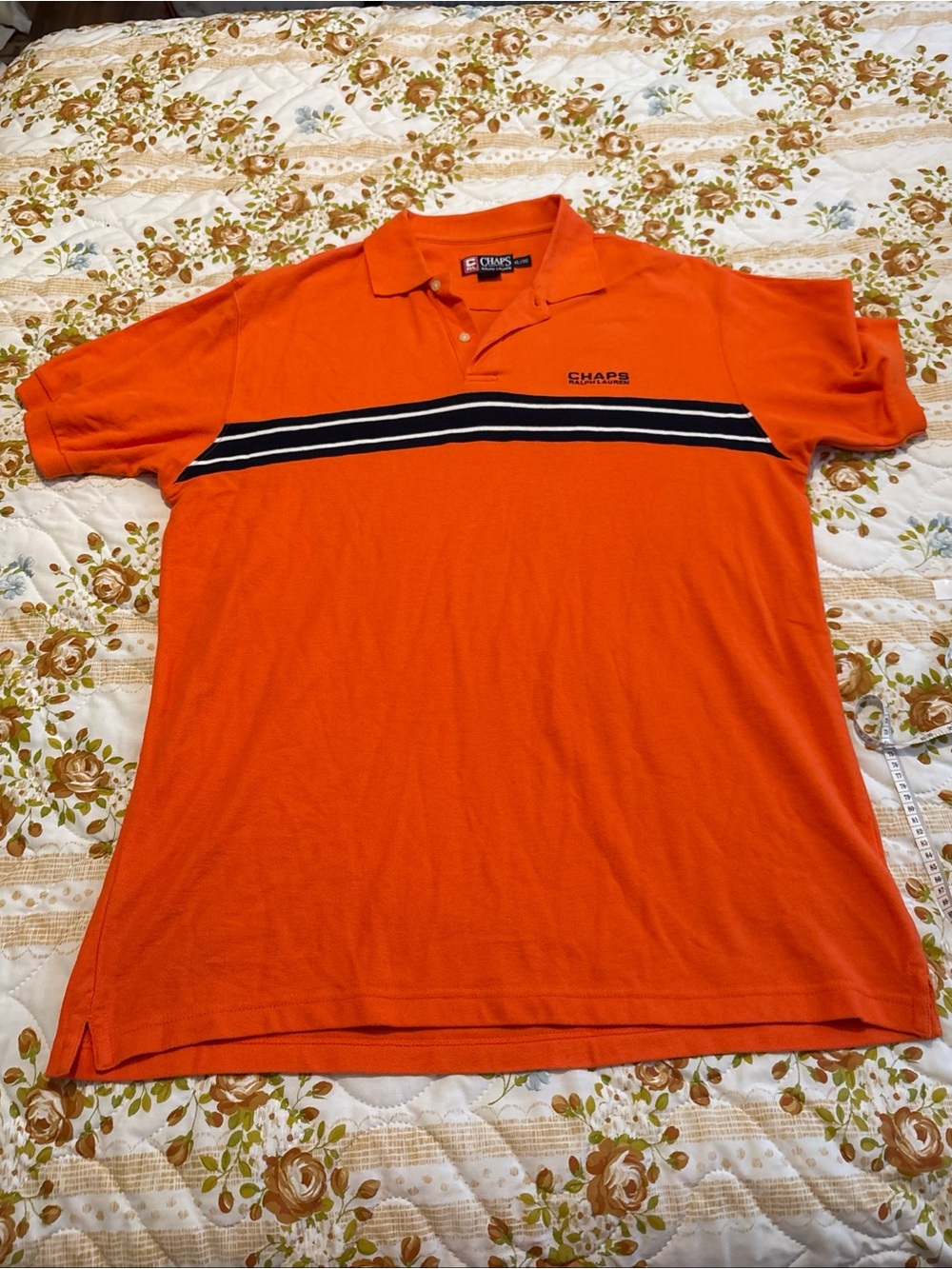 Vintage Ralph Lauren Chaps Orange Polo with Black & White Chest Stripe #1027CL